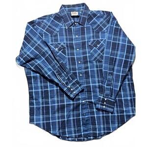 Ely Cattleman Blue Plaid Button Front Western Shirt Men’s XXL Long Sleeve